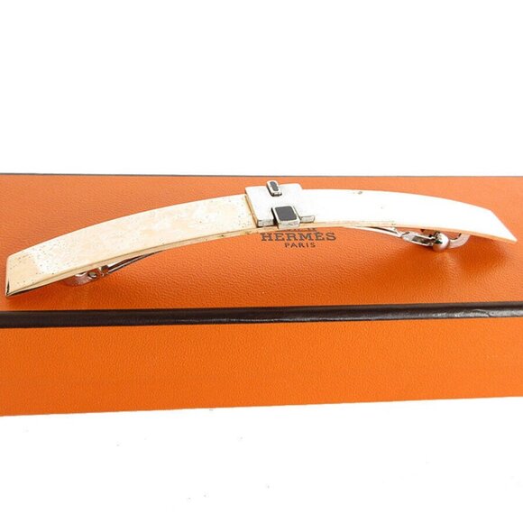 Auth HERMES Barrette Hair Clip Pink Gold/Silver/Black metal/enamel s0157i - Picture 5 of 8